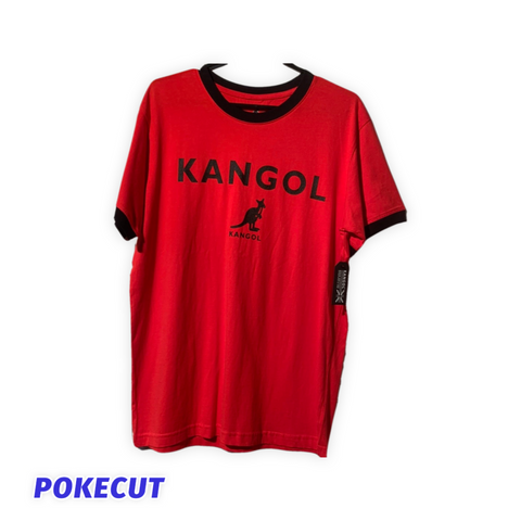Tshirt kangol rouge avec logo et bande noir