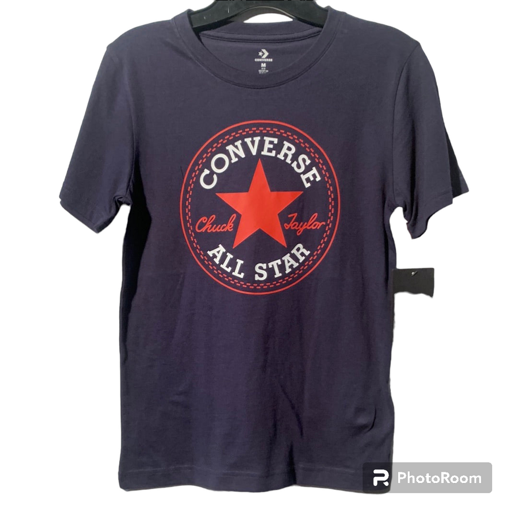 T shirt converse bleu logo rouge