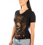 FOLIE VINTAGE V NECK TEE BLACK AND GOLD