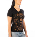 FOLIE VINTAGE V NECK TEE BLACK AND GOLD